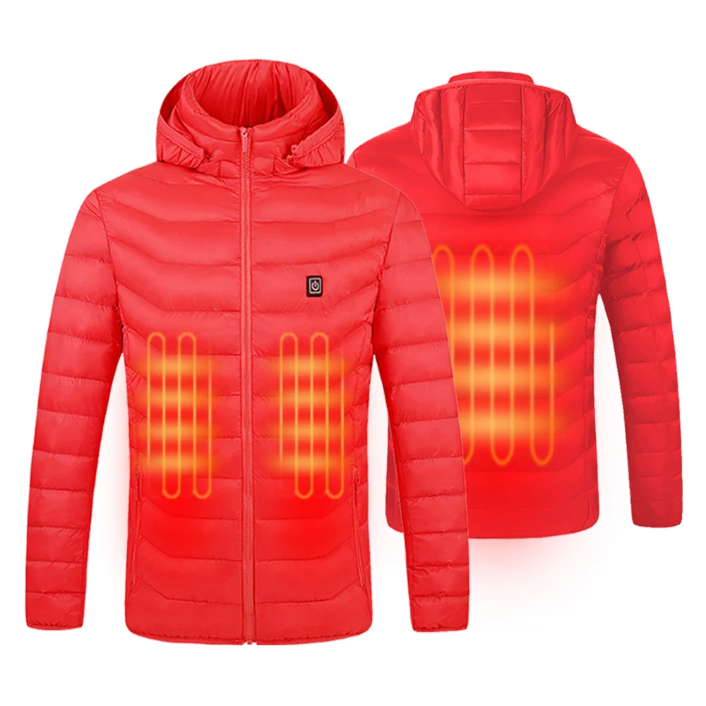 Mens Winter Warm USB Heating Jackets Outdoor Coat Smart Heating Hooded Pure Color Waterproof Jackets