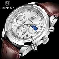 benyar 2021 top brand leather watch mens classic quartz watch 50m waterproof clock mens sports chronograph relogio masculino