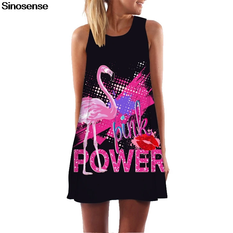 Женское винтажное мини платье с принтом фламинго короткие пляжные праздничные