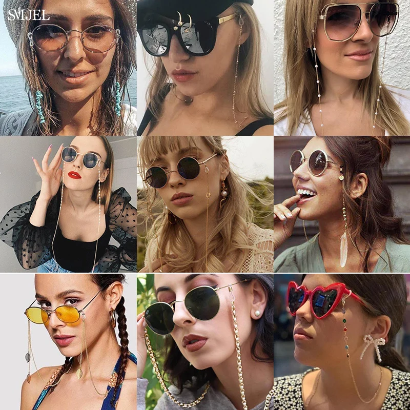 

Женская цепочка для солнцезащитных очков SMJEL, золотая цепочка с жемчугом, держатель для солнцезащитных очков, ожерелье, аксессуар, подарок