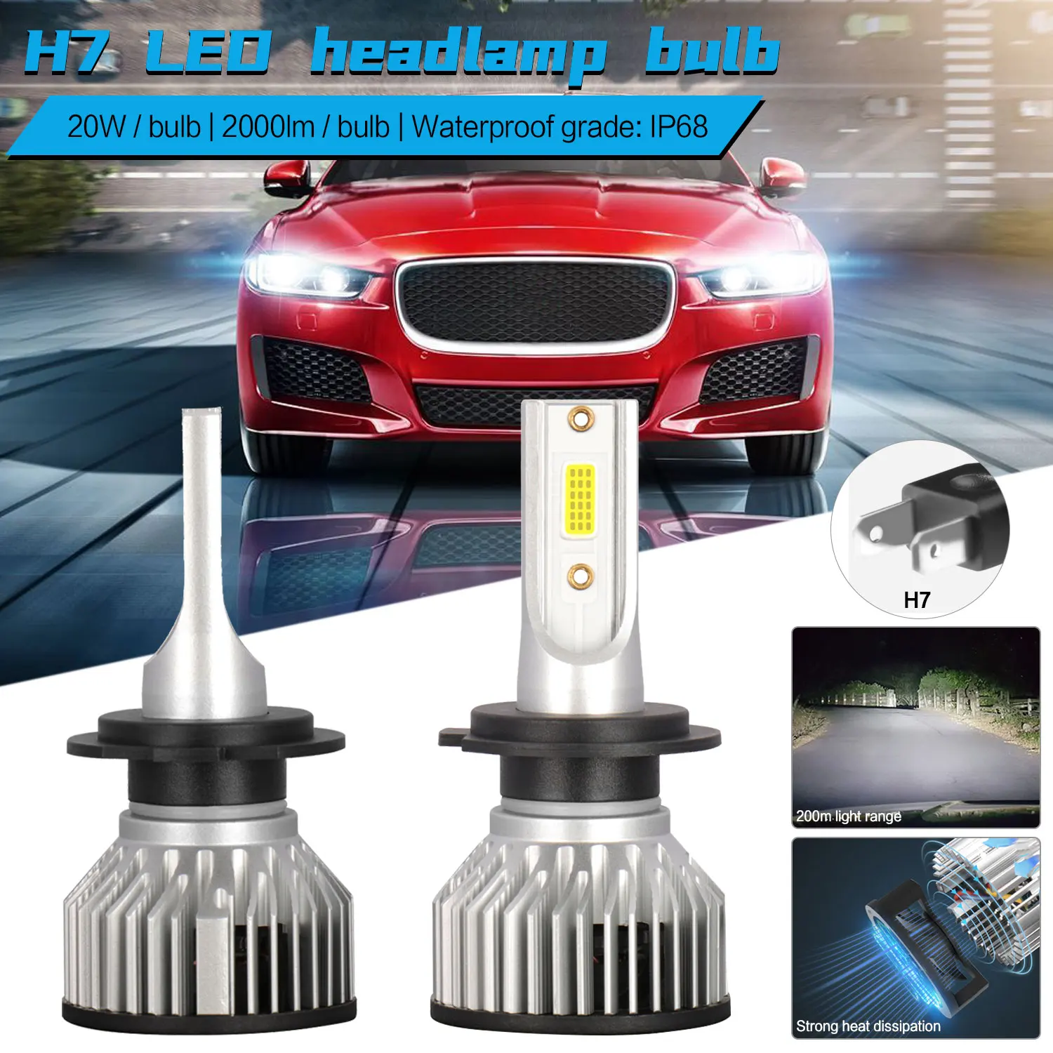 

2Pcs 40W H7 Universal LED Car Headlight Bulb White Fog Light Auto Headlamp 6000k RV HID Xenon 12V 24V 200M Distant
