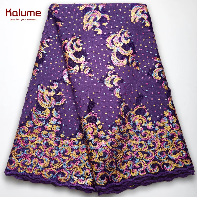 

Kalume African Velvet Lace Fabric Sequins Sewing Nigerian Tulle Lace Fabric High Quality For Diy Party Wedding Dress H2662