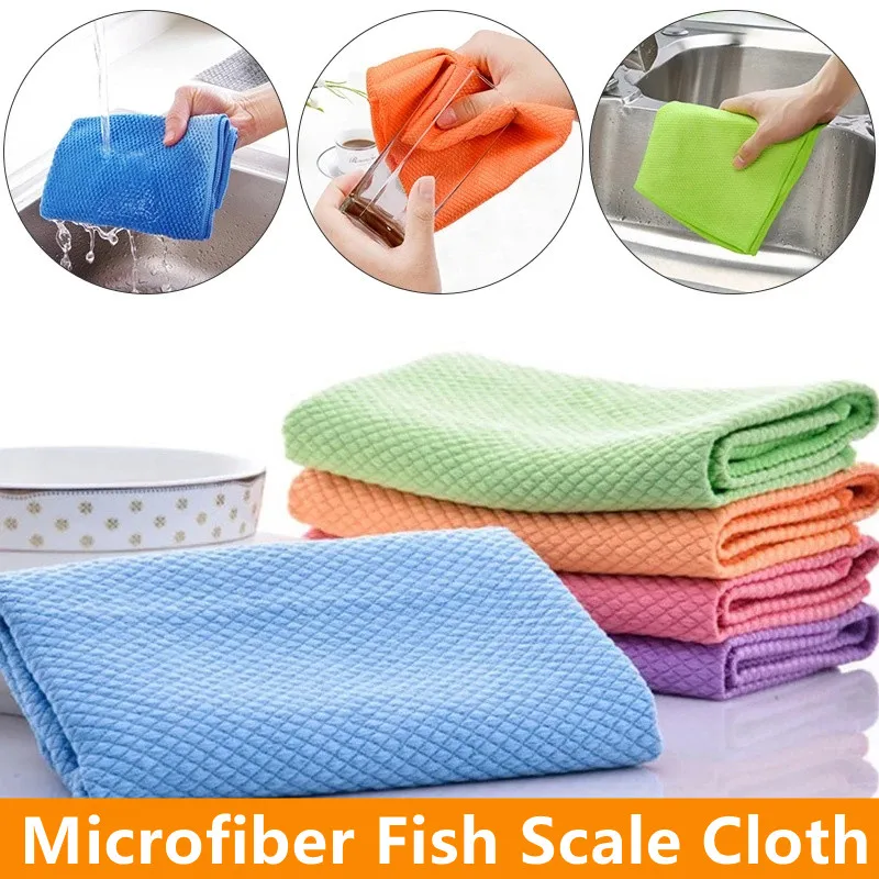 

3/5PCS Kitchen Cleaning Towel Microfiber Cleaning Cloth With Fish Scale Surface Design Premium Super Absorbent Dish