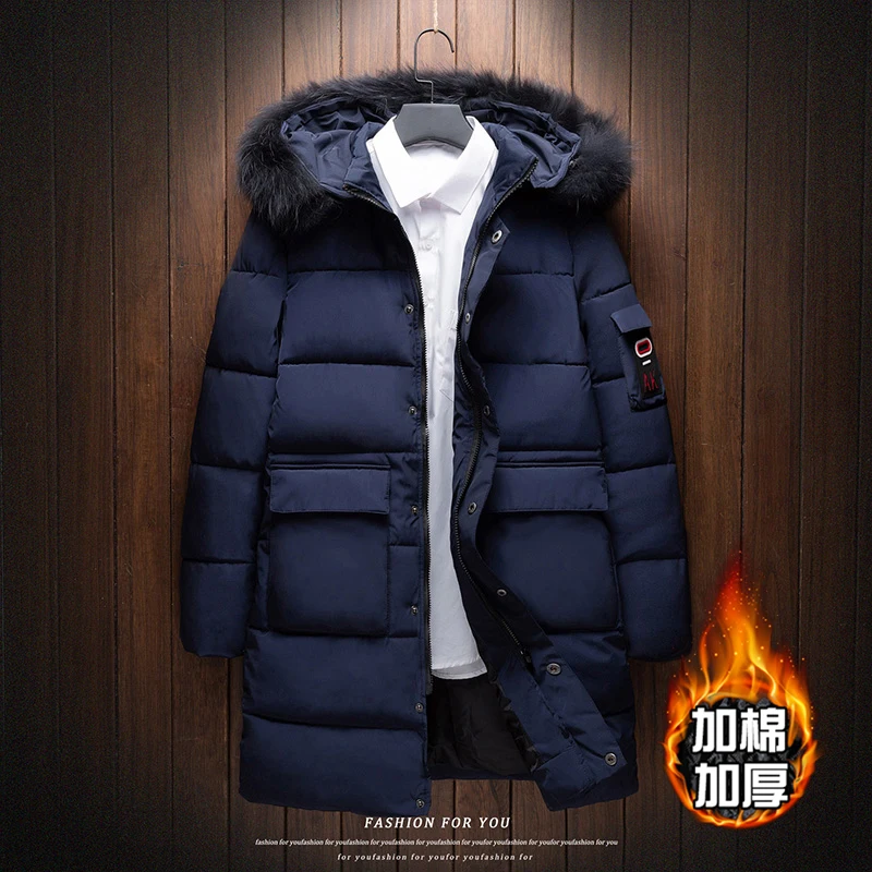 2021 Winter New High Quality Men's Solid Color Zipper Hood Loose Medium Length Thick Warm Men's Coat