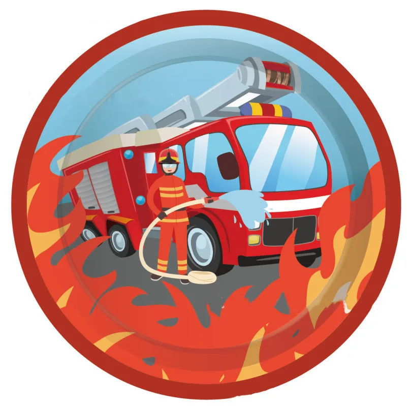 Пожарная машина принадлежности для вечерние тарелки салфетки чашки скатерть