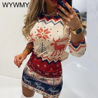 autumn winter christmas sweater dress female print sexy christmas outfit women slim long sleeve sweater dresses for women 2021