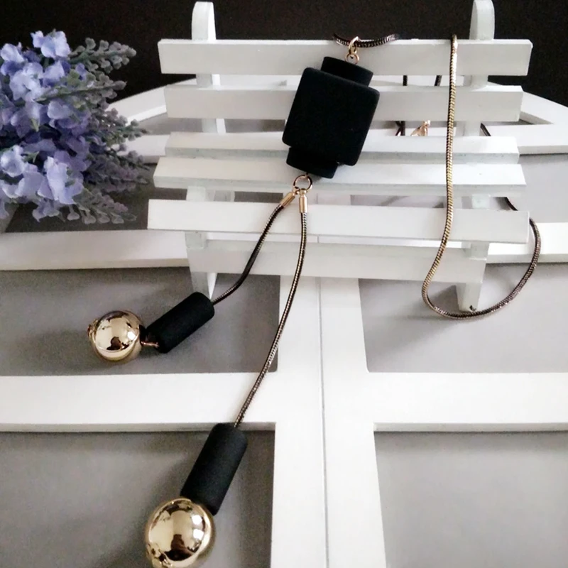 Модное квадратное деревянное длинное ожерелье-цепочка Женское Ожерелье