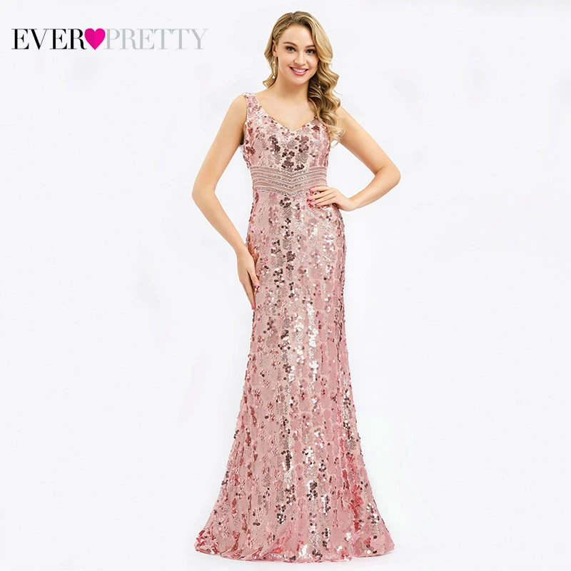 Новинка, расшитое блестками платье для выпускного вечера Ever Pretty Sparkle, v-образный вырез, Русалка, спагетти ремень, женские элегантные вечерние длинные платья, Vestido Formatura - Цвет: Dusty Pink