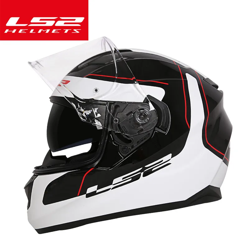 LS2 ff328 moto rcycle шлем с внутренним солнцезащитным козырьком двойной объектив Мото шлем полный шлем без подушки безопасности шлем capacete - Цвет: black white