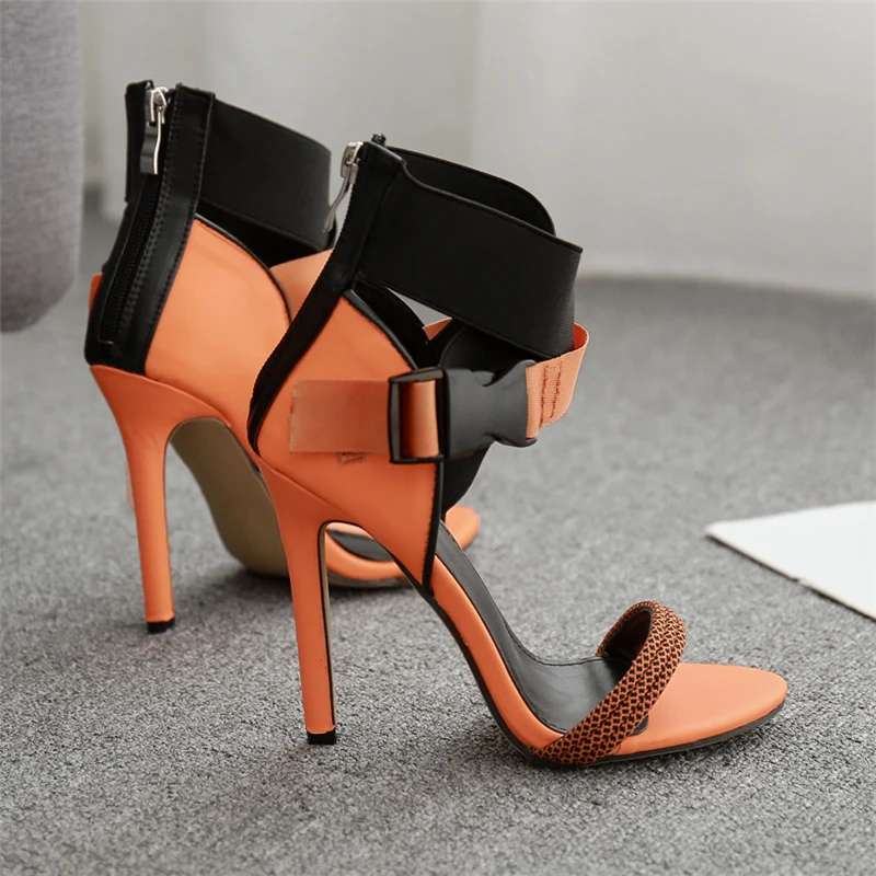 Летние женские босоножки на высоком каблуке 11,5 см; Stiletto Valentine; цвет оранжевый, зеленый; Туфли-гладиаторы на платформе; персиковые туфли; женские туфли-лодочки
