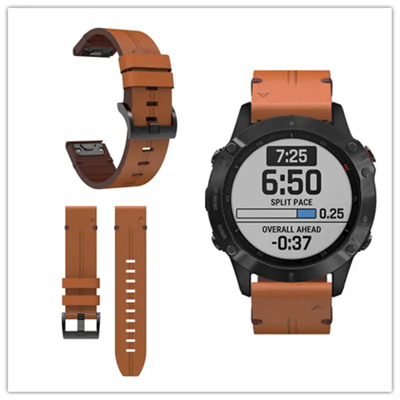 Кожаный сменный ремешок для наручных часов Garmin Fenix 6 pro 5 Plus Forerunner 935 945 / Fenix6 Fenix5