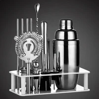 14 pcsset 550ml stainless steel cocktail shaker mixer drink bartender kit bars set tools with wine rack stand