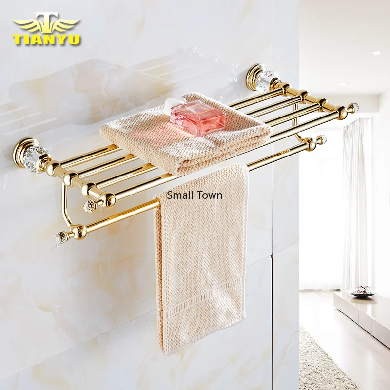 

European crystal towel rack double layer gold plated towel rack towel rack bathroom glass shelf bathroom accessories