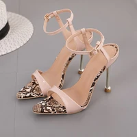 2021 new apricot sandals crystal leopard open toed high heels sexy women open toed heel buckle strap sandals pumps