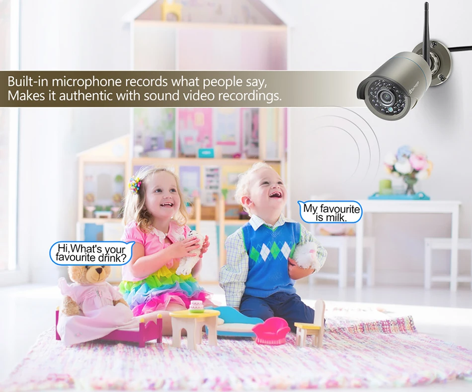 H.265 8CH 1080P Беспроводной NVR Комплект охранной системы видеонаблюдения Аудио Звук 2MP наружная WiFi ip-камера P2P комплект видеонаблюдения 1 ТБ HDD