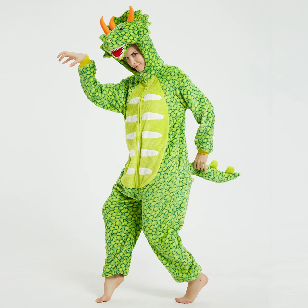 

Green Triceratops Unisex Adult One-Piece Pajamas Cosplay Onesies Cartoon Animal Hooded Sleepwear Christmas Halloween Costume