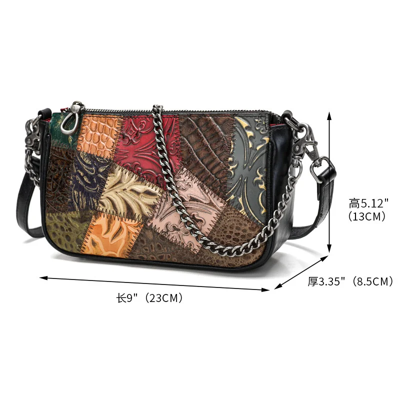 

Leather women's bag 2021 new national style individual splicing women's bag head layer cow leather color messenger bag women's