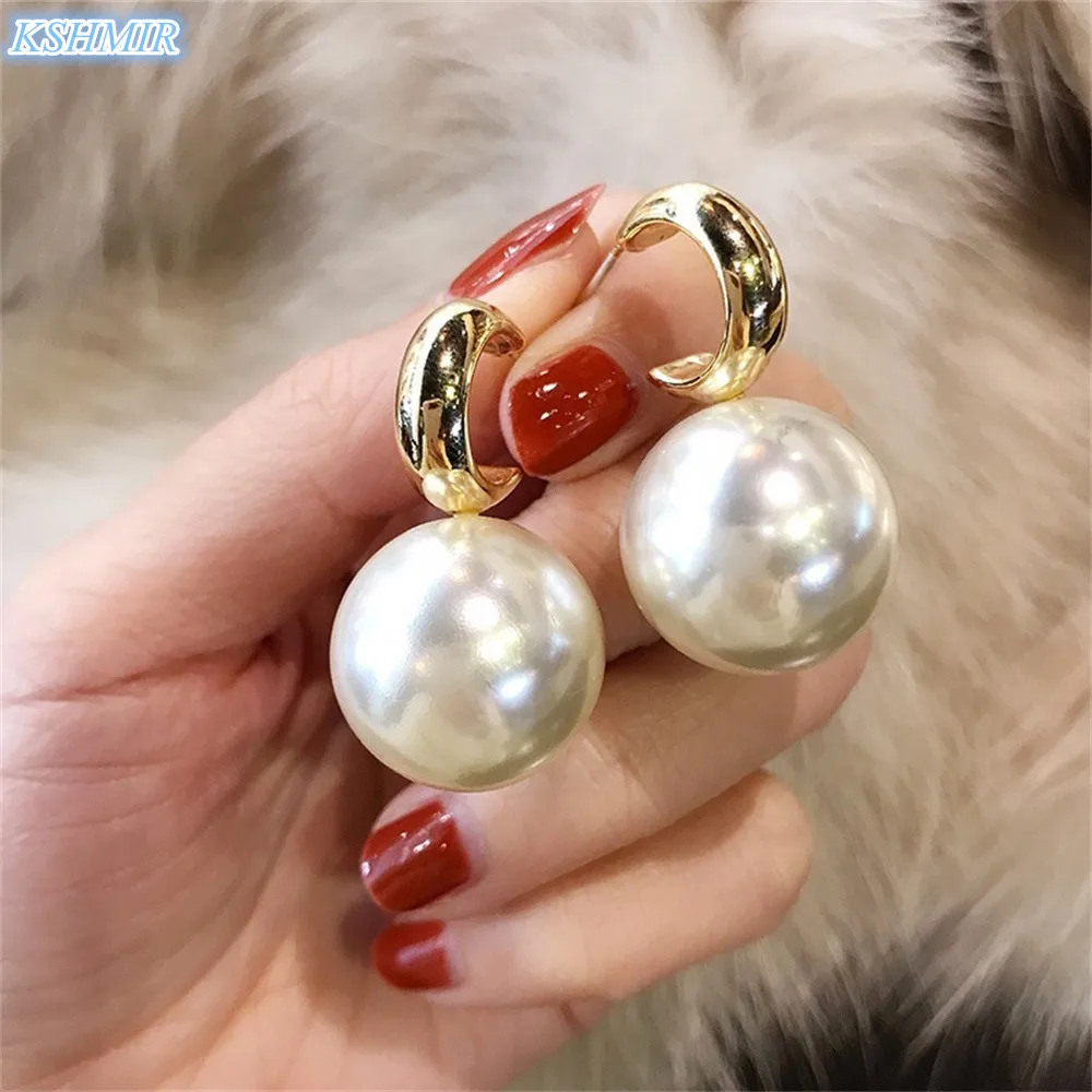 

kshmir Exaggerated pearl earrings personality metal circular arc earrings versatile earrings student earrings fashionable girls