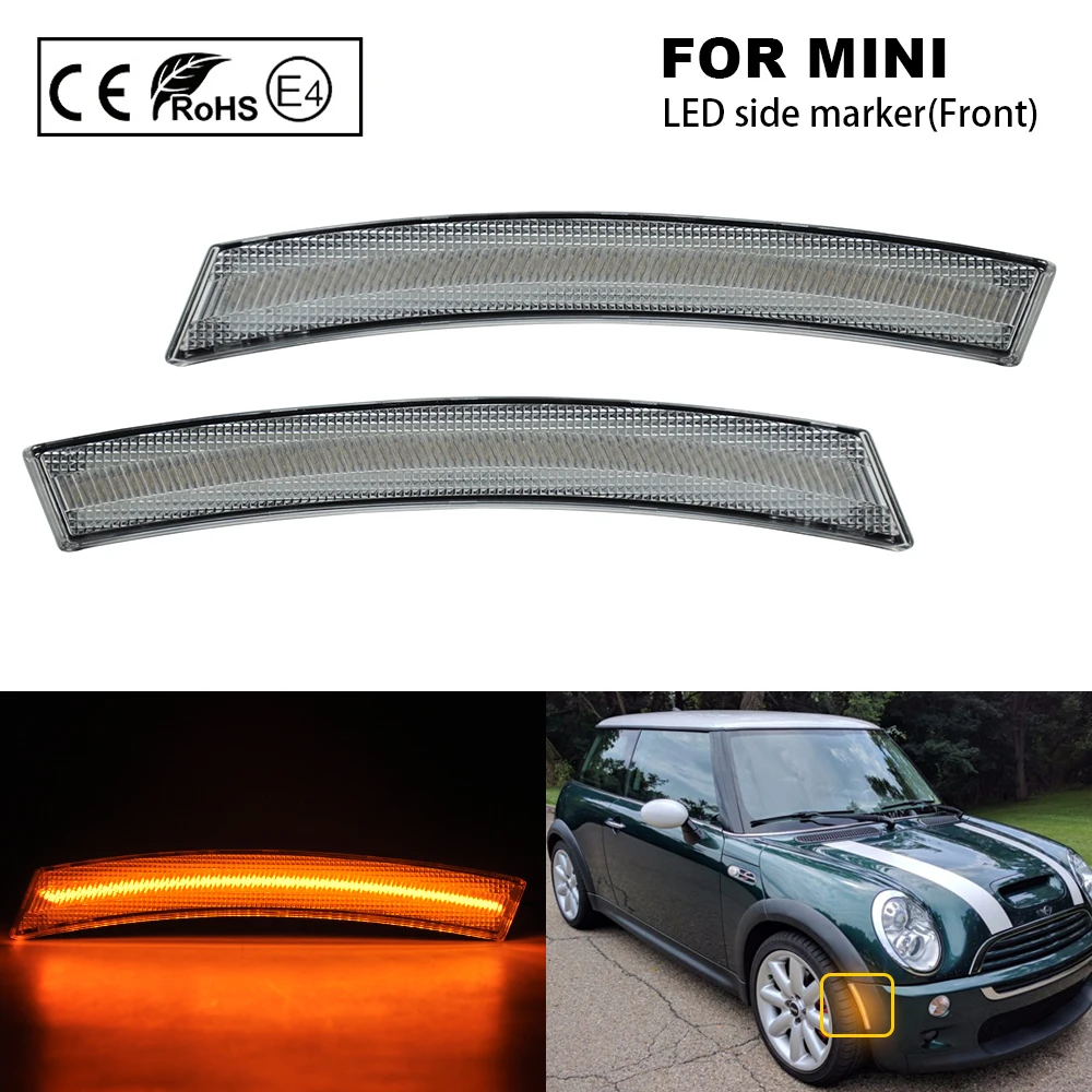 

2Pcs or Mini Cooper R50 2002-2006 R52 2004-2008 R53 2002-2006 Front LED side marker light lamp Amber US Version Clear lens