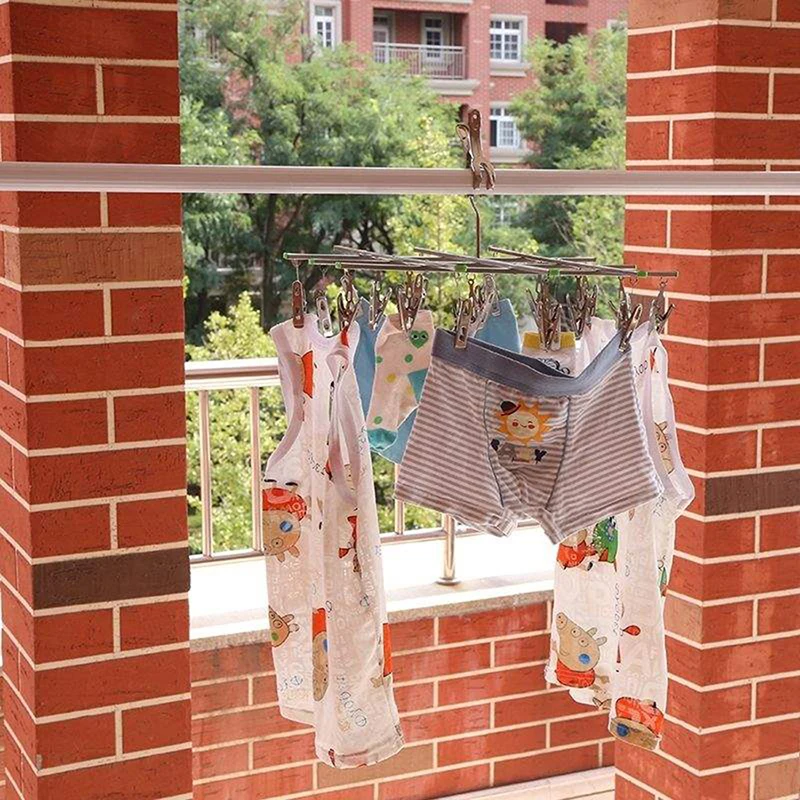 

Stainless Steel Underwear Sock Dryer Laundry Rack Flat Head Foldable Clothes Hanger Airer Design Rust Resistant Strong Grip Clip