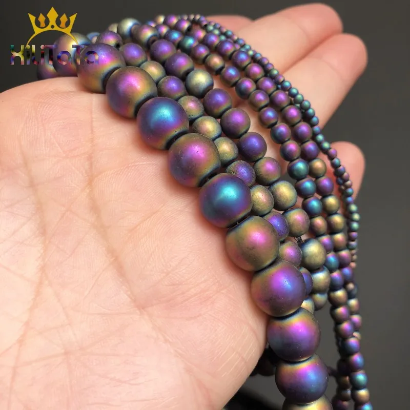 Dull Polish Matte Natural Hematite Stone Beads Multicolor Round Loose For Jewelry Making DIY Charm Bracelet Necklace 15'' |