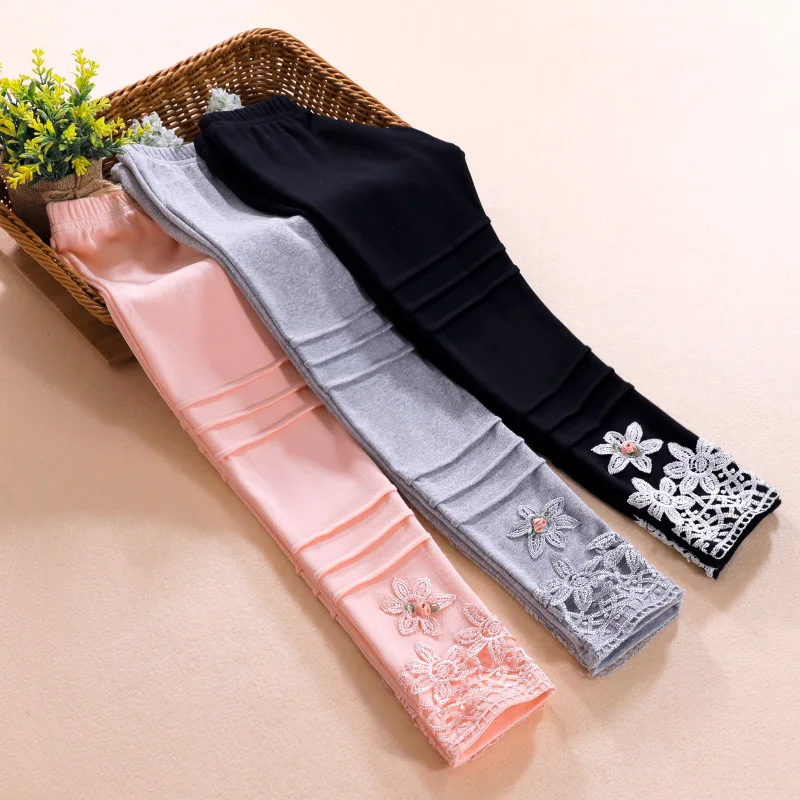 Штаны для маленьких девочек осенне зимние хлопковые леггинсы с цветочным