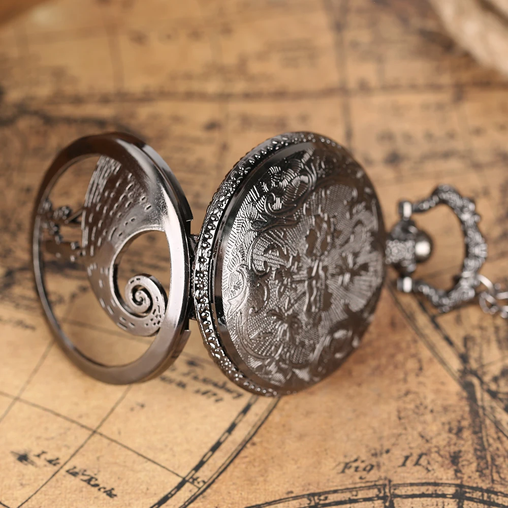 

Gift Fashion Black Tim Burton Quartz Pocket Watch The Nightmare Before Christmas Necklace Chain Pendant Men Women Steampunk Kids