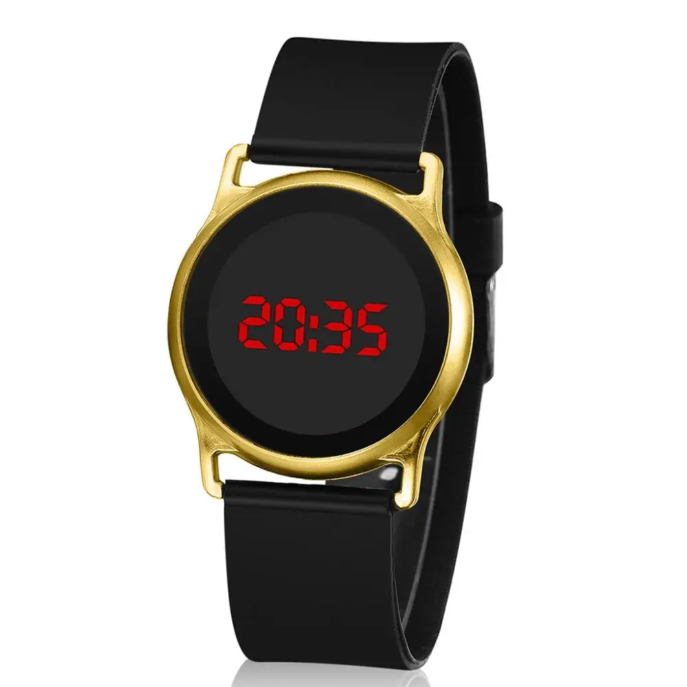 Часы женские цифровые спортивные со светодиодной подсветкой золотистые