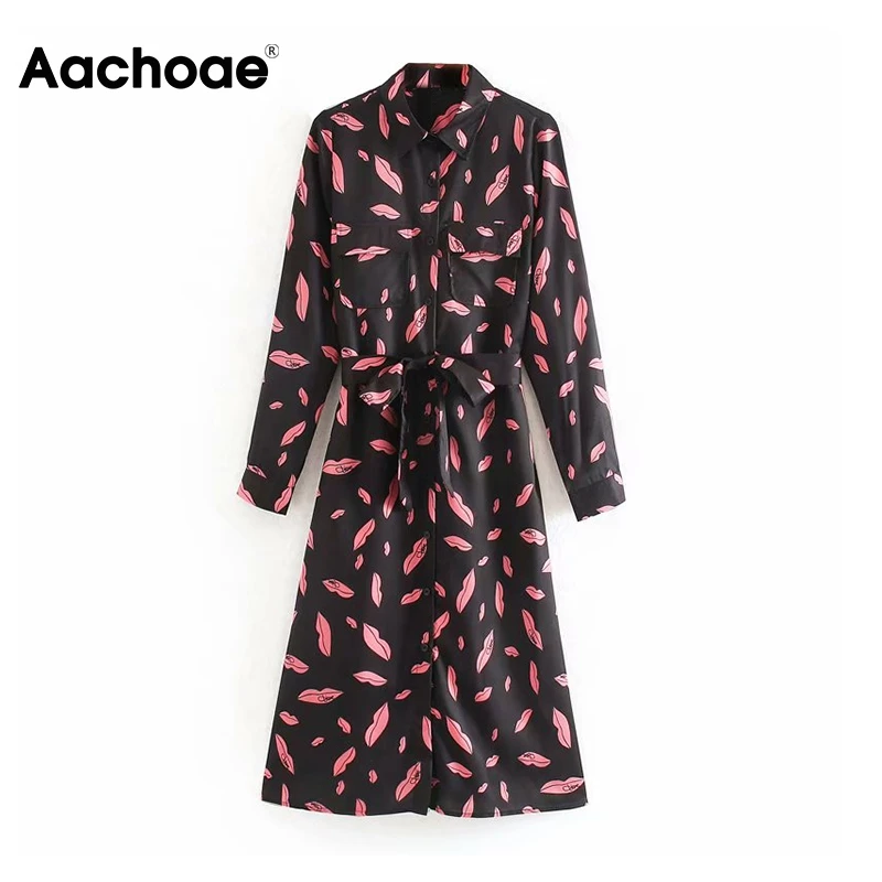 Женское платье рубашка с отложным воротником Aachoae повседневное свободное
