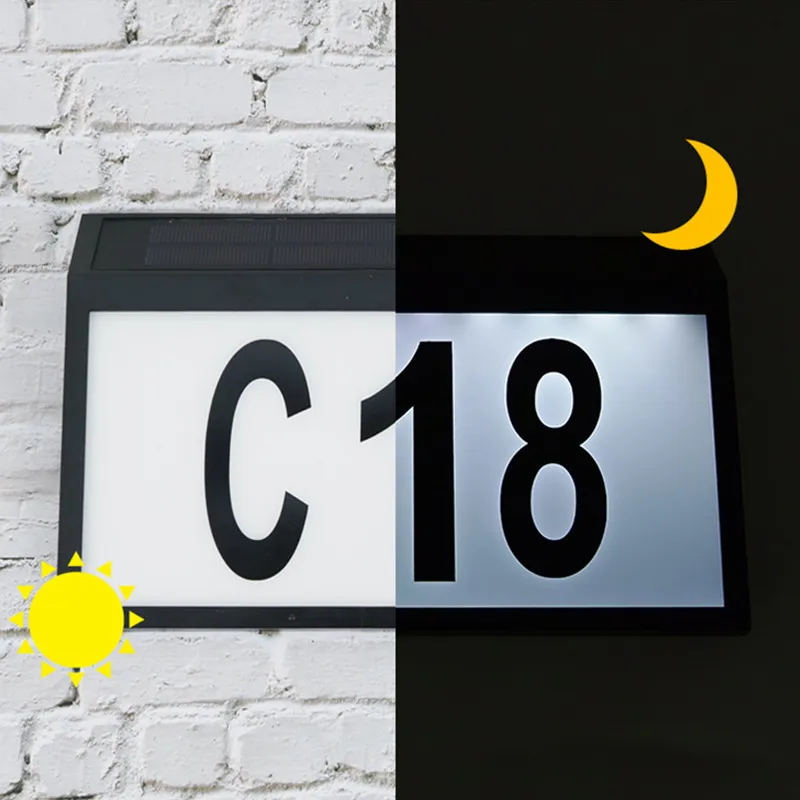 

New House Number Exterior Solar LED Address Plate LED Doorplate Numbers on The Door Digits Plate Plaque Mailbox Solar Wall Lamp