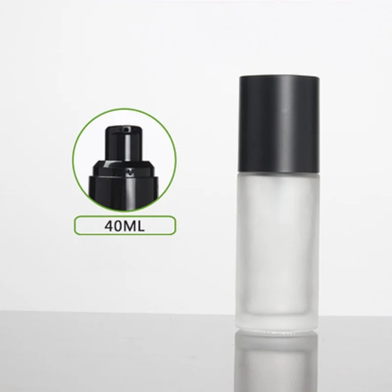 40ml frosted/green/blue glass bottle with black pump matte black  lid for serum/lotion/emulsion/foundation cosmetic packing