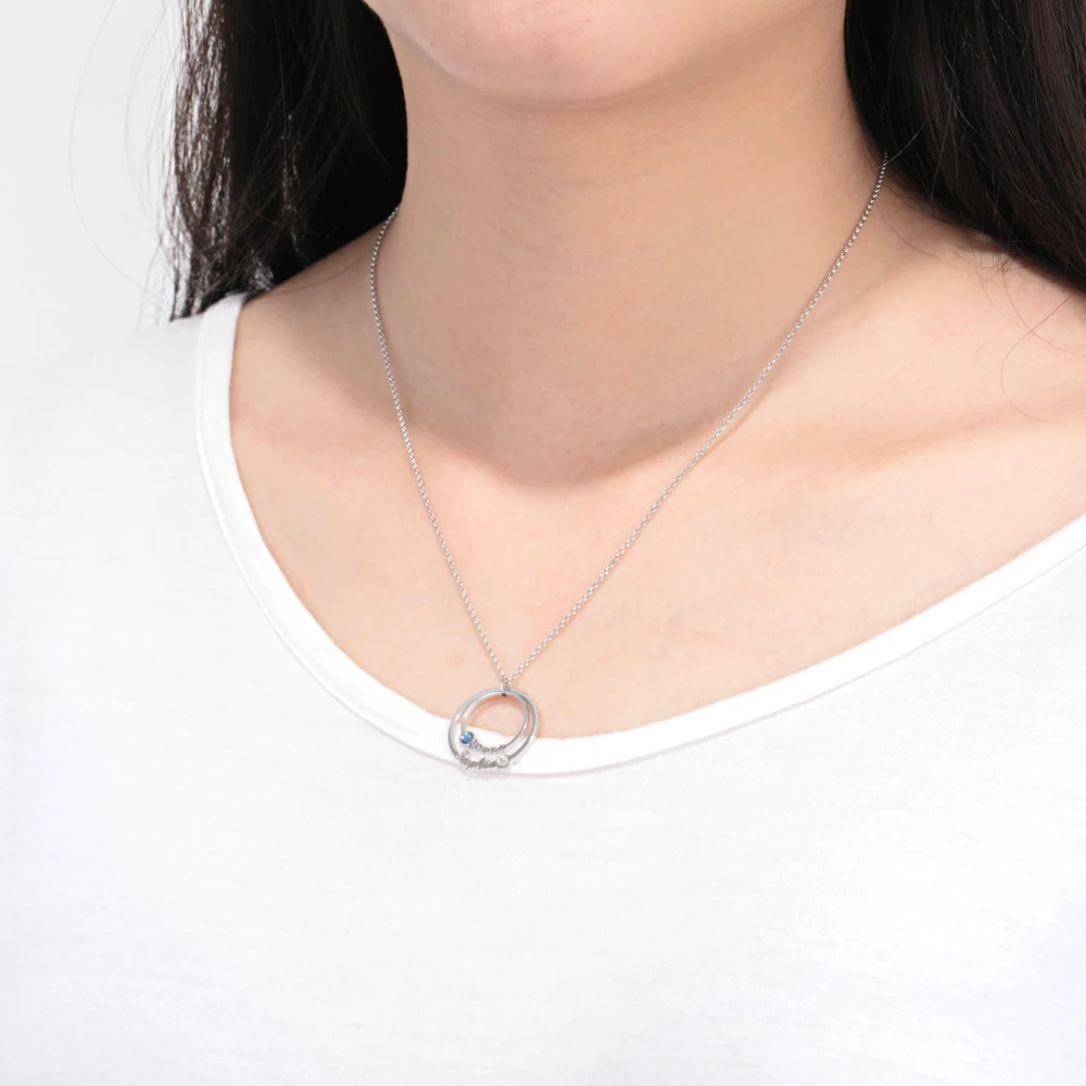JewelOra 925 пробы серебро персонализированное ожерелье C именем с 2 по месяцу рождения пользовательские двойной круг пара ожерелья для влюбленных