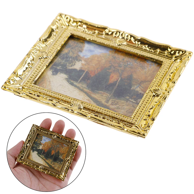 

1 Pc Dollhouse Miniature 1:12 Mini Decorative Accessories Antique Frame Oil Painting DIY Doll House Resin Picture Frame