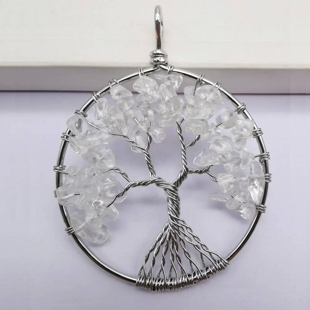 Подвеска Дерево жизни из натурального прозрачного кварца S597|gem pendant|tree of life wirelife