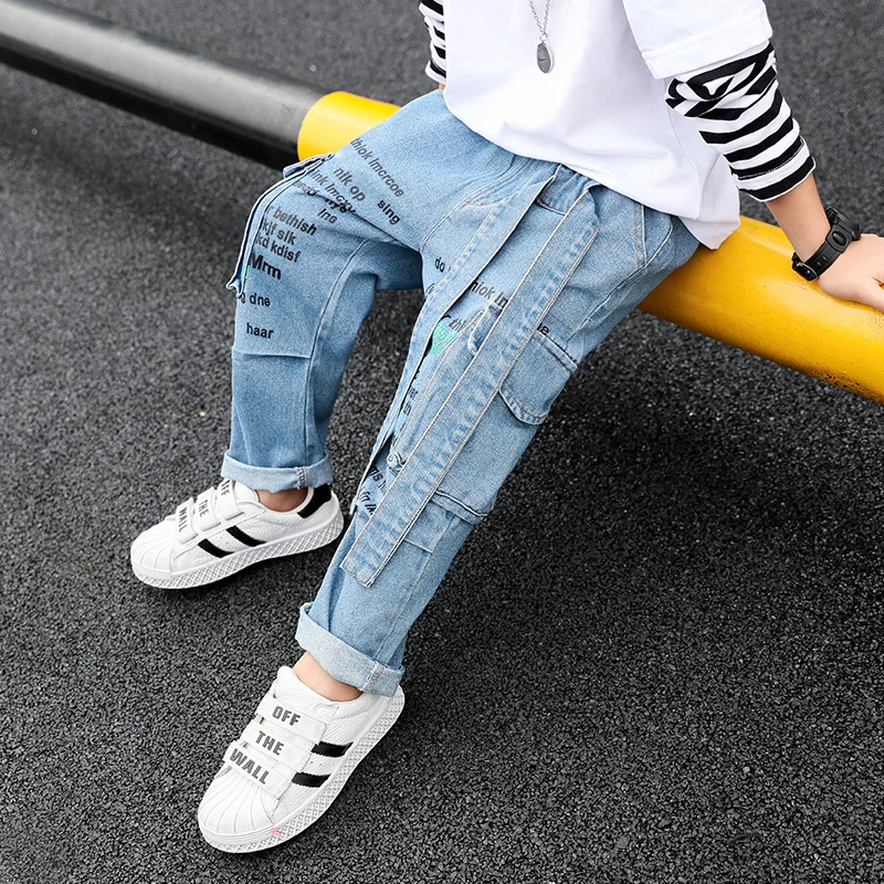 Джинсы для мальчиков детские джинсовые брюки-карго осенне-осенние повседневные