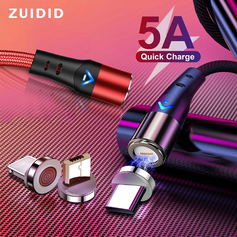 

5A Magnetic USB Type C Cable Mobile Phone Fast Charging Micro USB Type C Cord LED Charging Indicator For iPhone 12 Pro Max Redmi