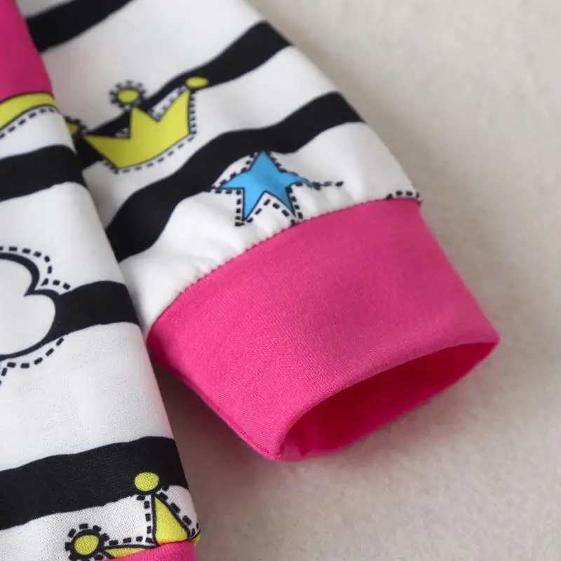 Leisure Kids Girls Fashion Sweatshirt Warm Long Sleeve Striped Rainbow Printing Splicing Hoodies Sports Top Cotton Baby Clothes