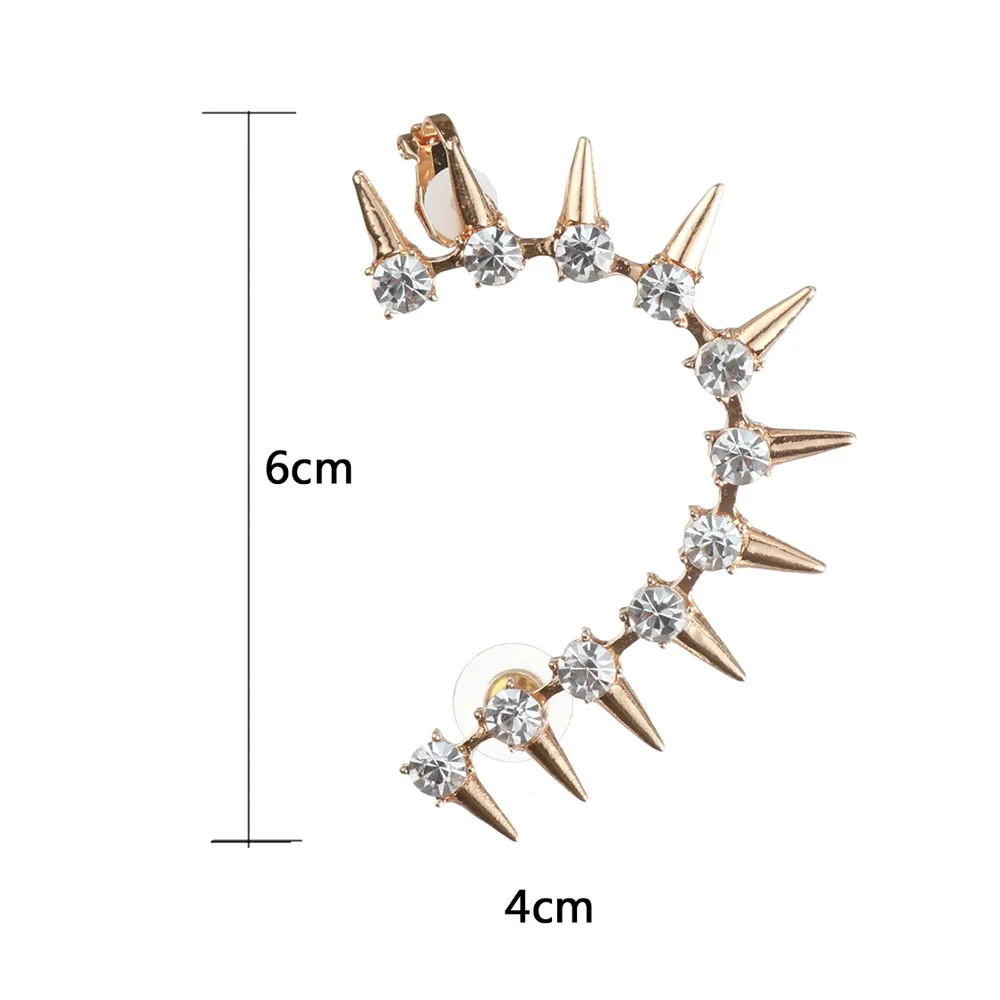 Fashion Cyrstal earrings Punk Rivet Ear Cuff Clip Trendy Inlaid Rhinestones Alloy Earcuffs Gothic Party Jewelry Earrings | Украшения и
