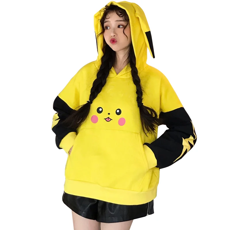 Женская толстовка с капюшоном Pokemon Pikachu Осенний бархатный пуловер оверсайз