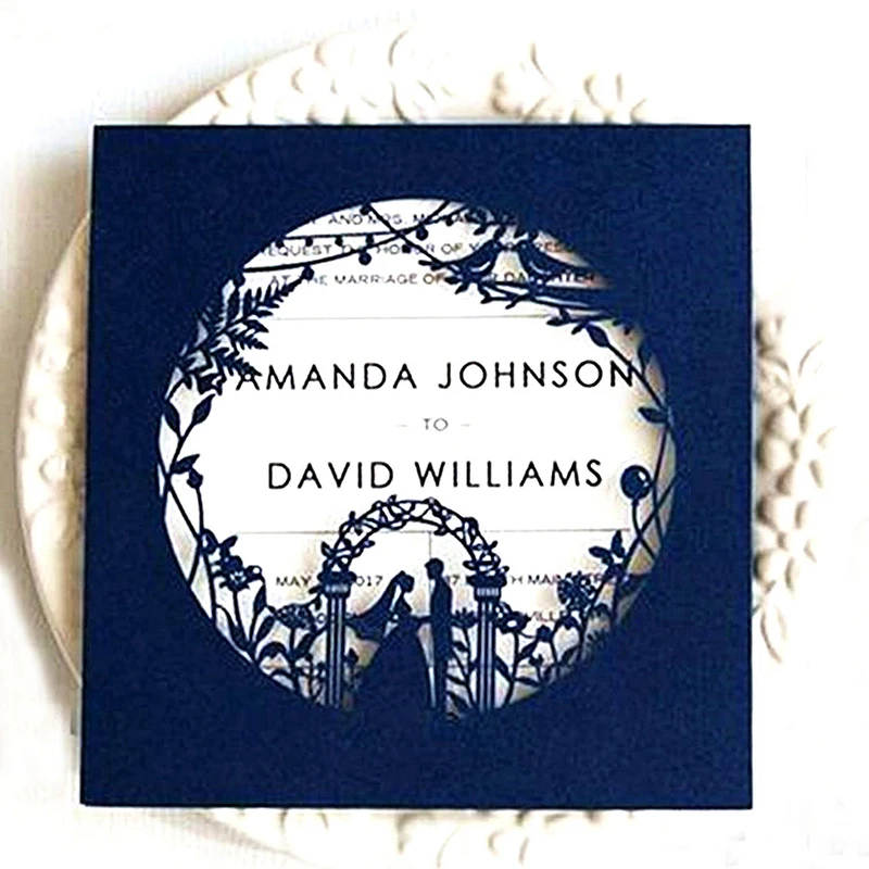 

25Pcs Navyblue Bride And Groom Wedding Invitations With Pearl Paper Laser Cut Invitation Greeting Cards Baby Shower Party Supply