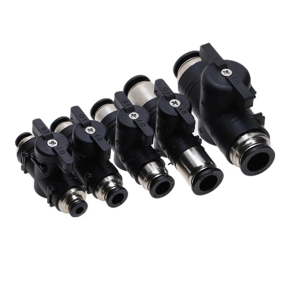 

BUC 4mm 6mm 8mm 10mm 12mm Black Pneumatic Push In Quick Joint Connector Hand Valve To Turn Switch Manual Ball Current Limiting