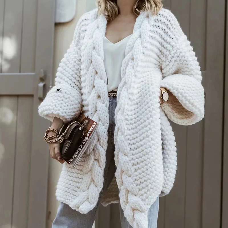 TWOTWINSTYLE White Knitted Korean Tassel Sweater For Women V Neck Lantern Long Sleeve Loose Cardigans Female 2020 Autumn Fashion |