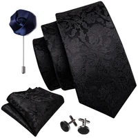mens wedding tie black paisley solid silk neck ties for men gravat handkerchief cufflink brooch set barry wang designer fa 5510