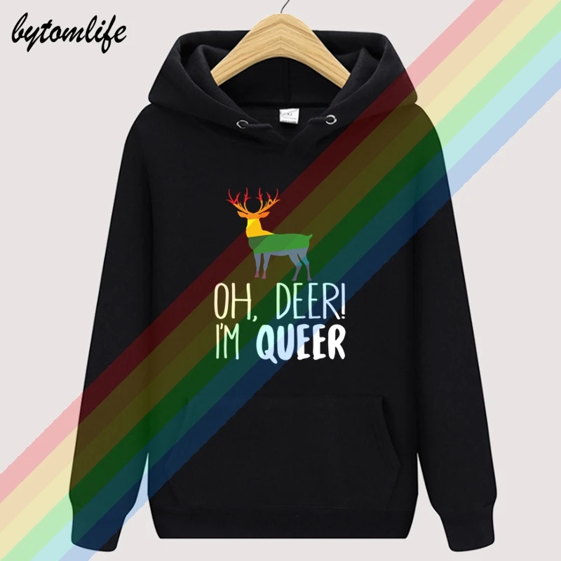 Забавные осенние толстовки с капюшоном для ЛГБТ группы Deer I Queer Мужская модная