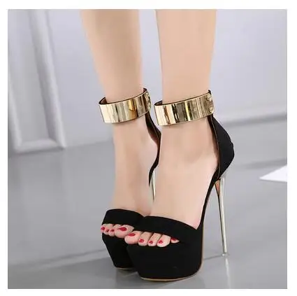 

Aneikeh Ankle Strap Heels Platform Sandals Party Shoes For Women Wedding Pumps 16cm High Heels Sequined Gladiator Sandals Black