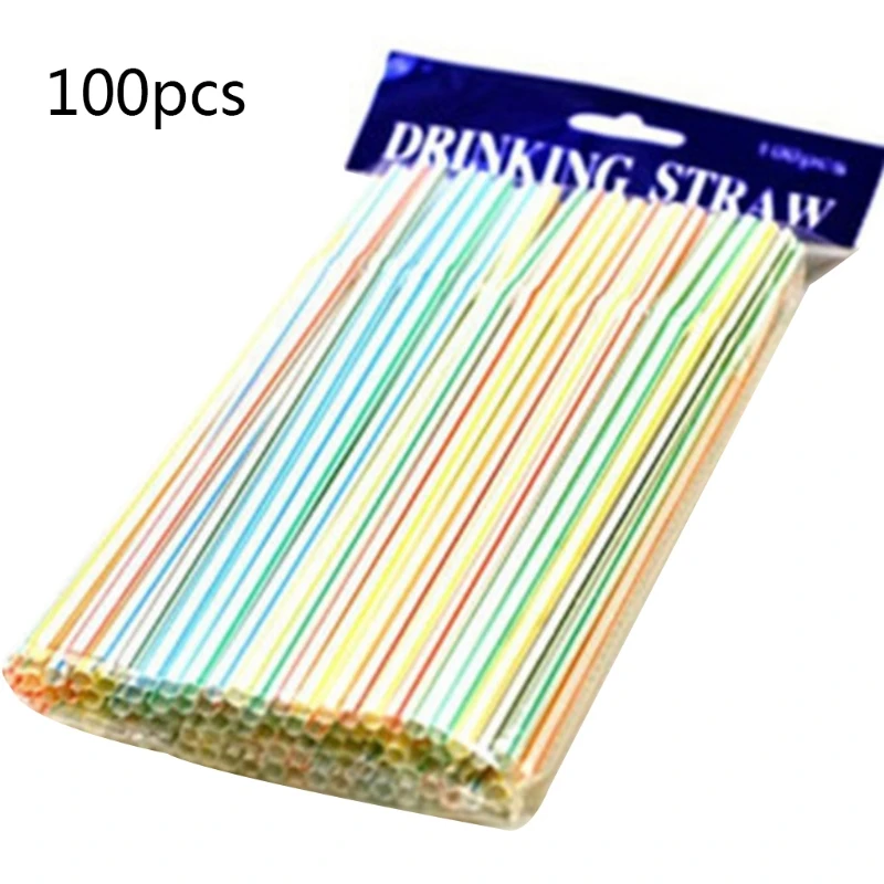 

100Pcs/Pack 8 Inch Disposable Plastic Drinking Straws Multicolored Striped Bendable Flexible Elbow Straw for Party Bar