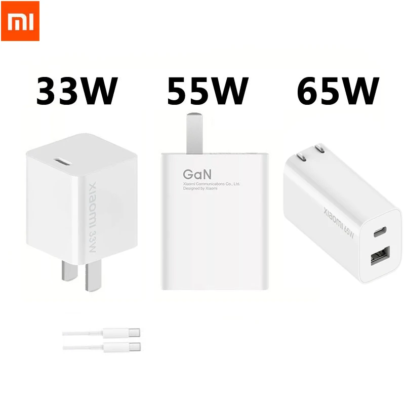 

33W 55W 65W GaN Original Xiaomi Fast Charger Type C Cable US Wall Plug GaN Technology Safe Power Adapter Turbo Fast Charger 2021