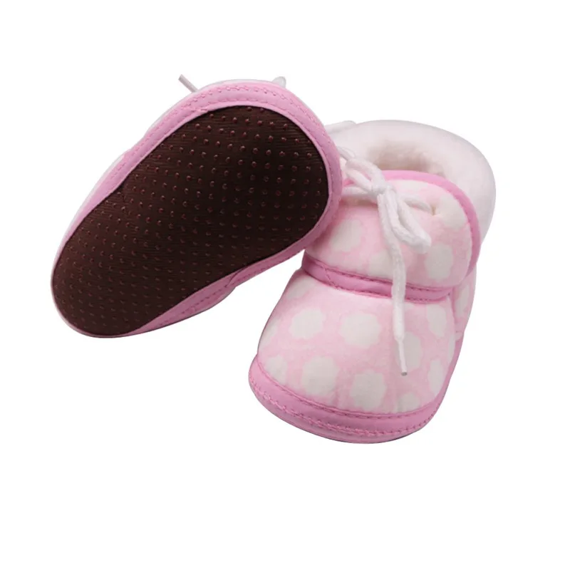 

Winter Baby Shoes Newborn Girls Boys Cute Flower Printed Non-slip Warm First Walkers Toddler Infant Lace-Up Shoes 0-12M