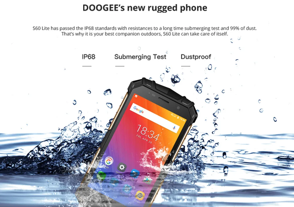 Смартфон DOOGEE S60 Lite защищенный IP68 4 + 32 ГБ 5580 мАч 12 В 2 А 8 ядер 5 дюйма FHD 16 МП|Смартфоны|