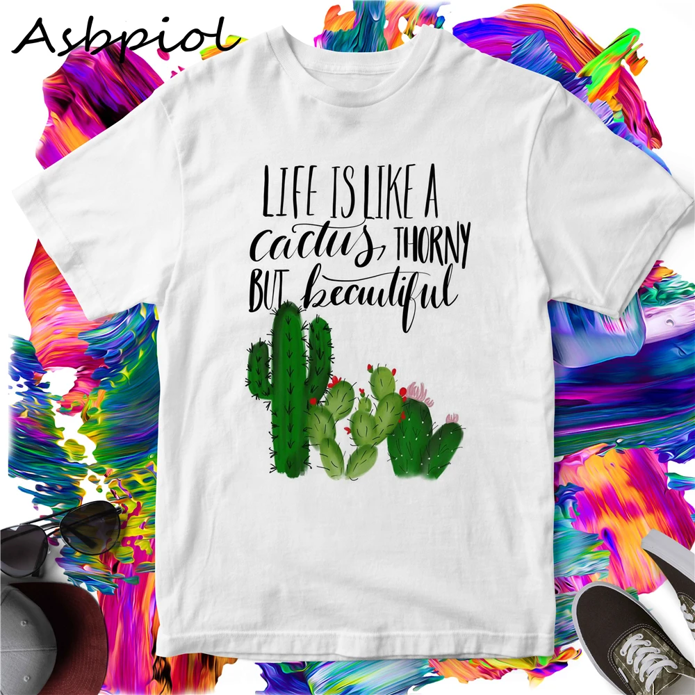 Женская футболка с рисунком кактуса летняя повседневная коротким рукавом